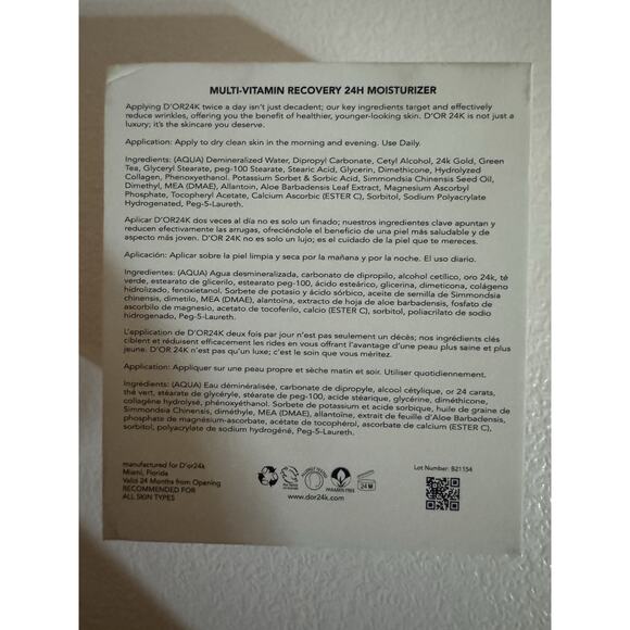 D'OR24K Prestige Endless Beauty Multi-Vitamin Recovery 24H Moisturizer 1.7 Fl Oz - Picture 6 of 6